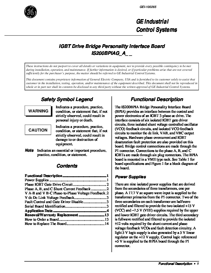 First Page Image of IS200BPIA Drive Bridge Personality Interface Board Introduction and Application Data.pdf